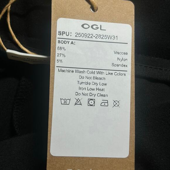 OGL Women's Mid Rise Barrel Leg Pull On Black Pants Zipper Pockets L Large New - Picture 7 of 7